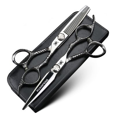 Patterned Handle Hair Scissors 6 inch 9cr18 Steel Professional Cutting and thinning Scissors Hairdresser Hair Styling Scissors, Suitable for Family Hair Cutting (2 pcs)