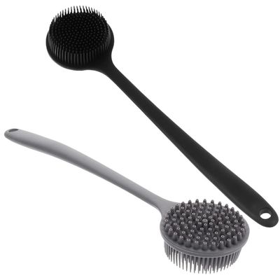 Beavorty 2pcs Silicone Shower Brush Handle Ergonomic Body Scrubber for Exfoliating and Massaging Skin Includes Black and Gray Bathing Brush for Back Cleaning