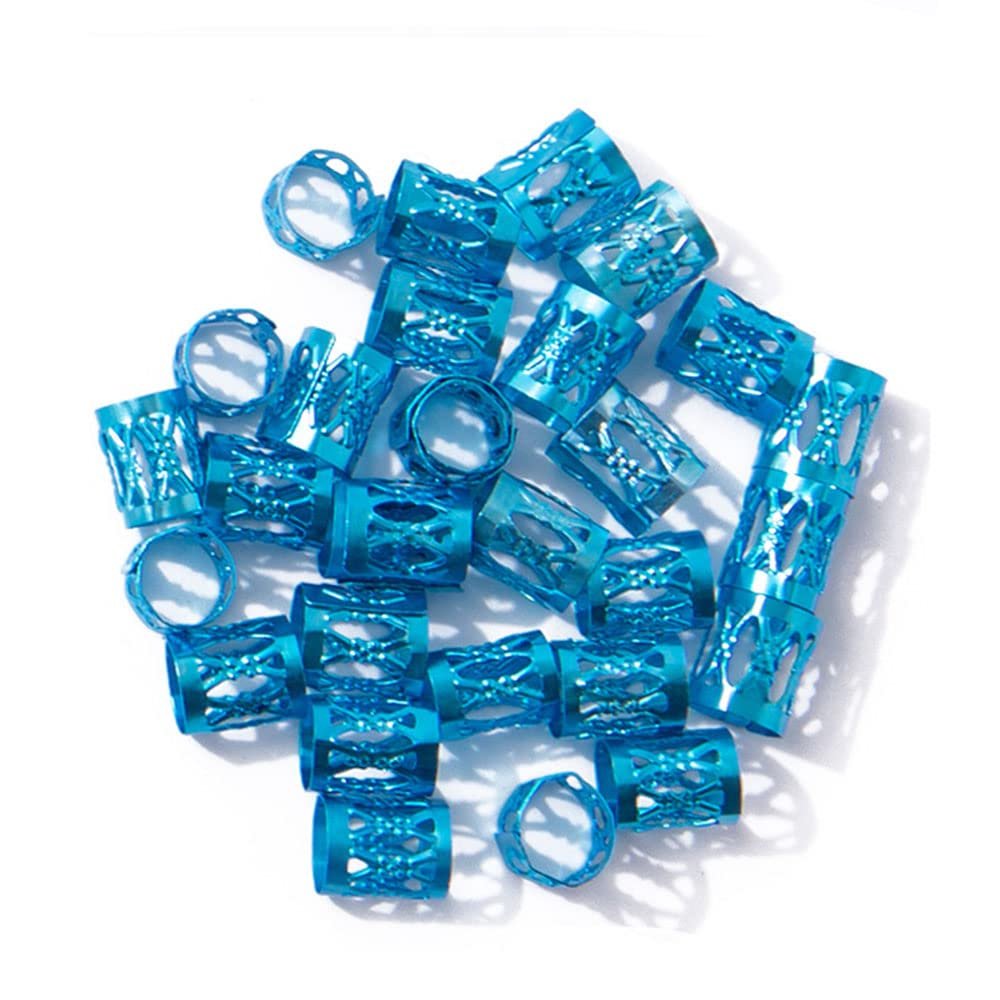 100pcs Hair Jewelry for Women Braids Beads Hair Decorations Aluminum Rings Clips Adjustable Metal Cuffs Braiding Hair Accessory,Blue