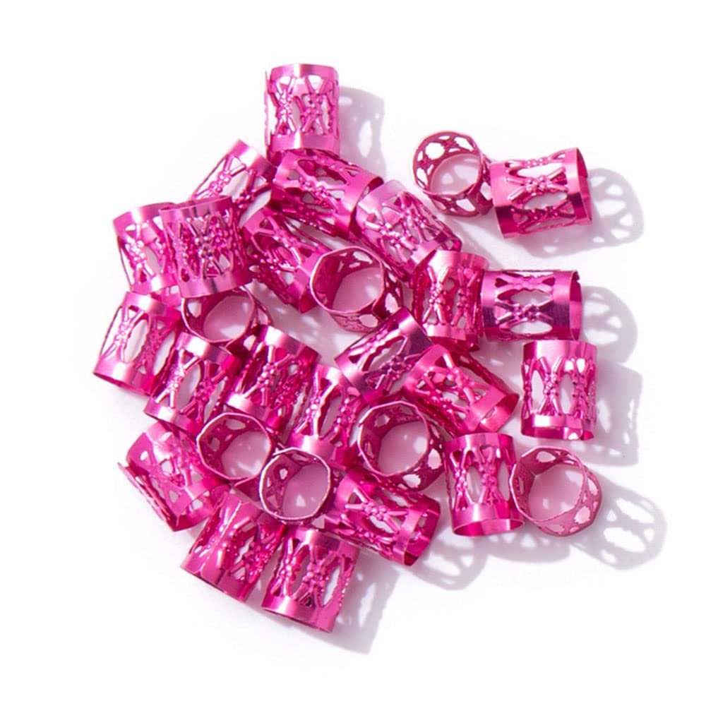 100pcs Hair Jewelry for Women Braids Beads Hair Decorations Aluminum Rings Clips Adjustable Metal Cuffs Braiding Hair Accessory,Rose Red
