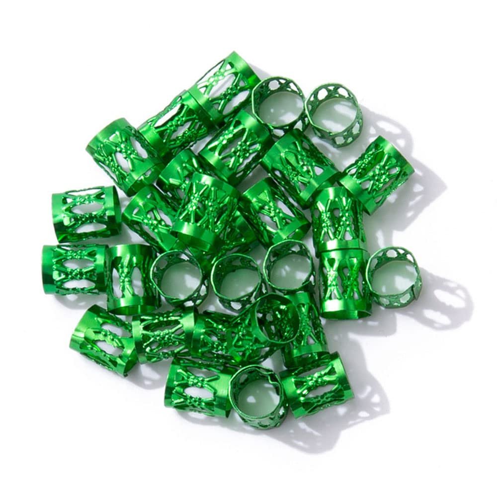 100pcs Hair Jewelry for Women Braids Beads Hair Decorations Aluminum Rings Clips Adjustable Metal Cuffs Braiding Hair Accessory,Green