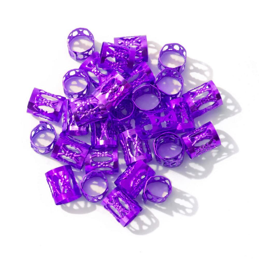 100pcs Hair Jewelry for Women Braids Beads Hair Decorations Aluminum Rings Clips Adjustable Metal Cuffs Braiding Hair Accessory,Purple