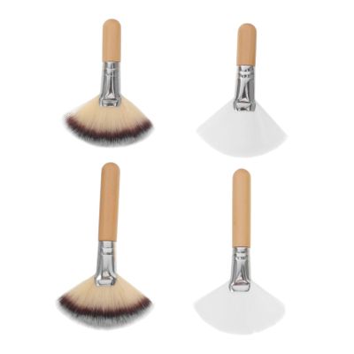 KALLORY 4pcs Fan Makeup Brush Soft Bristles for Blush Powder and Foundation and Handle Applicators for Facial Makeup