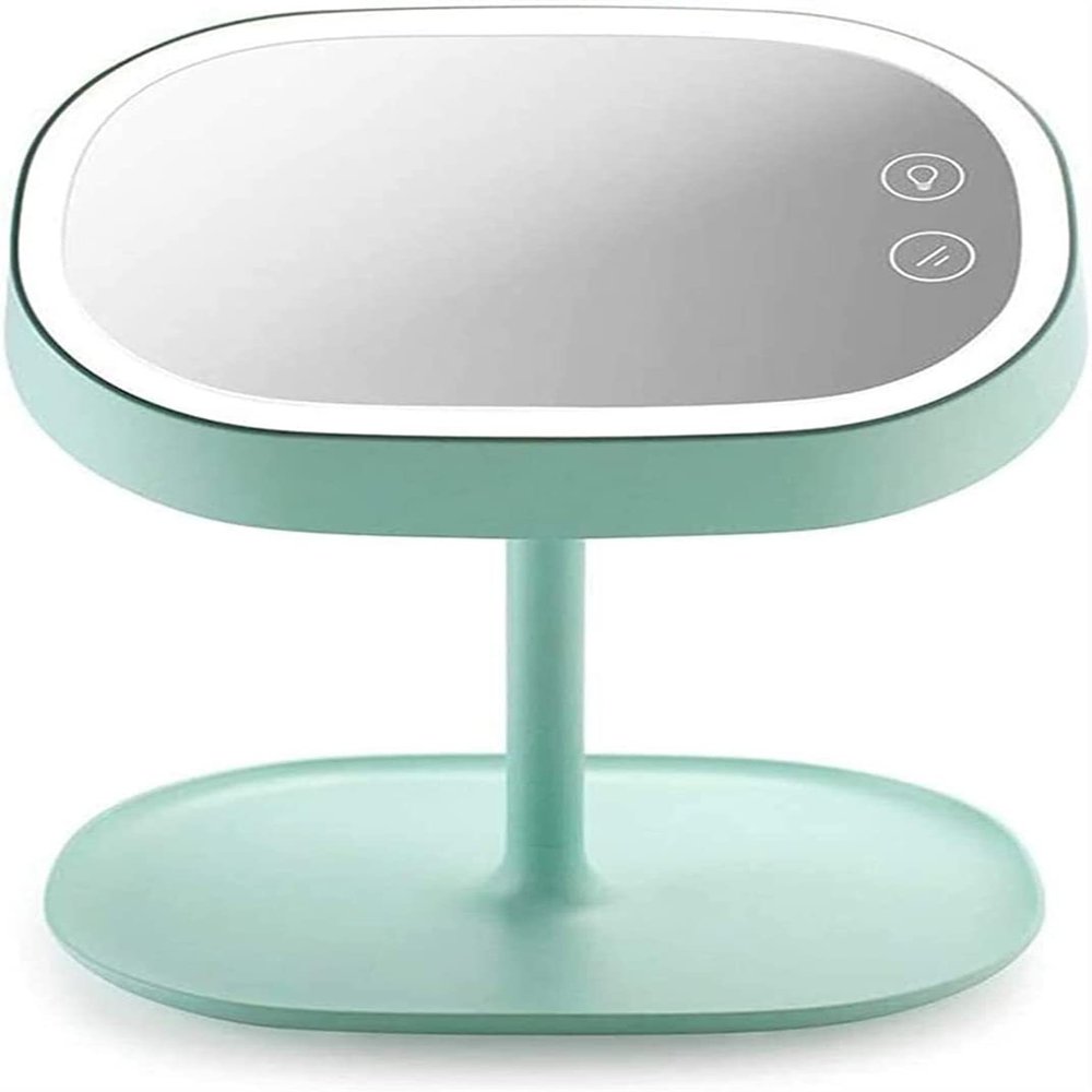 Tabletop Mirror Makeup Mirror LED Lighted Makeup Vanity Mirror Rechargeable Portable Vanity Travel Mirrors Dimmable Touch Screen with Organizer Storage 180 Adjustable Rotation White Cosmetic Mirr