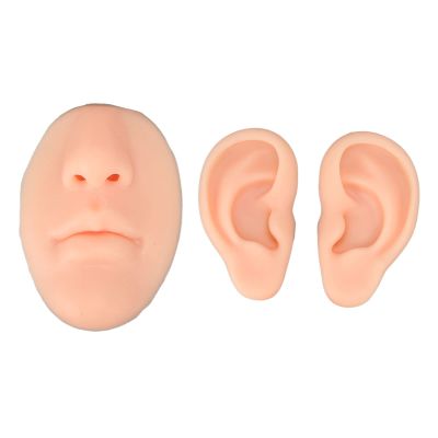 Silicone Ear Model Ear Nose Mouth Body Part Kit 3D Display Prop Teaching Tool for Piercing Practice (Light Skin Color)