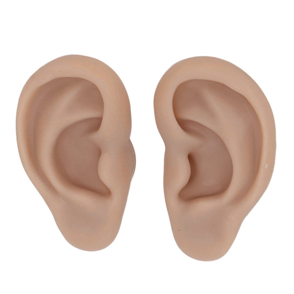 Dioche 1 Pair Silicone Ear Model Piercing Practice Model Silicone Ear Model Ear Body Part Kit for Earrings Display Ear Piercing Exercise (Deep Skin Color)