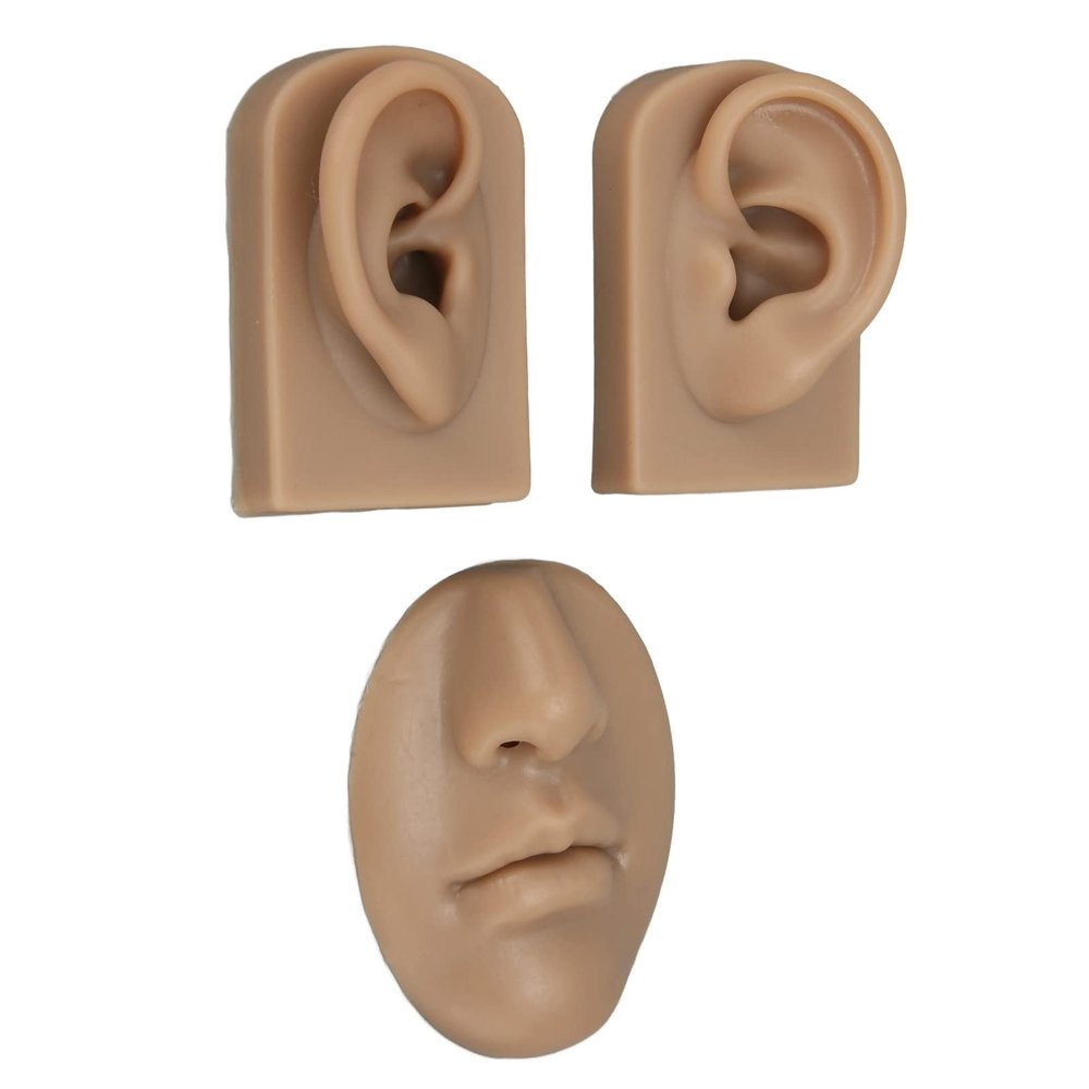 3D Piercing Practice Model Ear Body Part Kit Display Props for Piercing Suture Practice (Deep Skin Color)