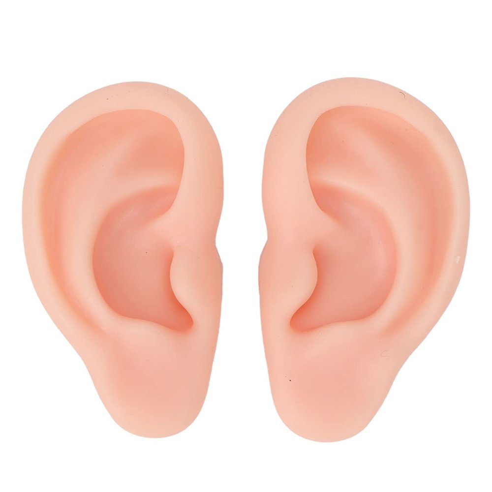 Dioche 1 Pair Silicone Ear Model Piercing Practice Model Silicone Ear Model Ear Body Part Kit for Earrings Display Ear Piercing Exercise (Light Skin Color)