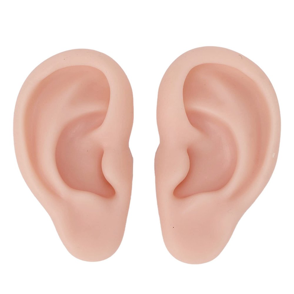 1 Pair Silicone Ear Model Piercing Practice Model Silicone Ear Model Ear Body Part Kit for Earrings Display Ear Piercing Exercise (Medium Skin Color)