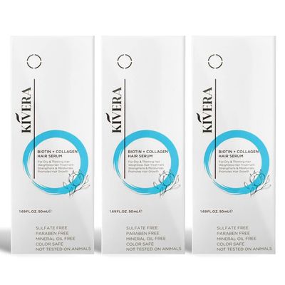 Biotin + Collagen Hair Serum - All Natural Hair Growth Serum - Paraben and Free Hair Growth Serum - Biotin Hair Growth Serum for Fuller & Thicker Hair, 3 Pack