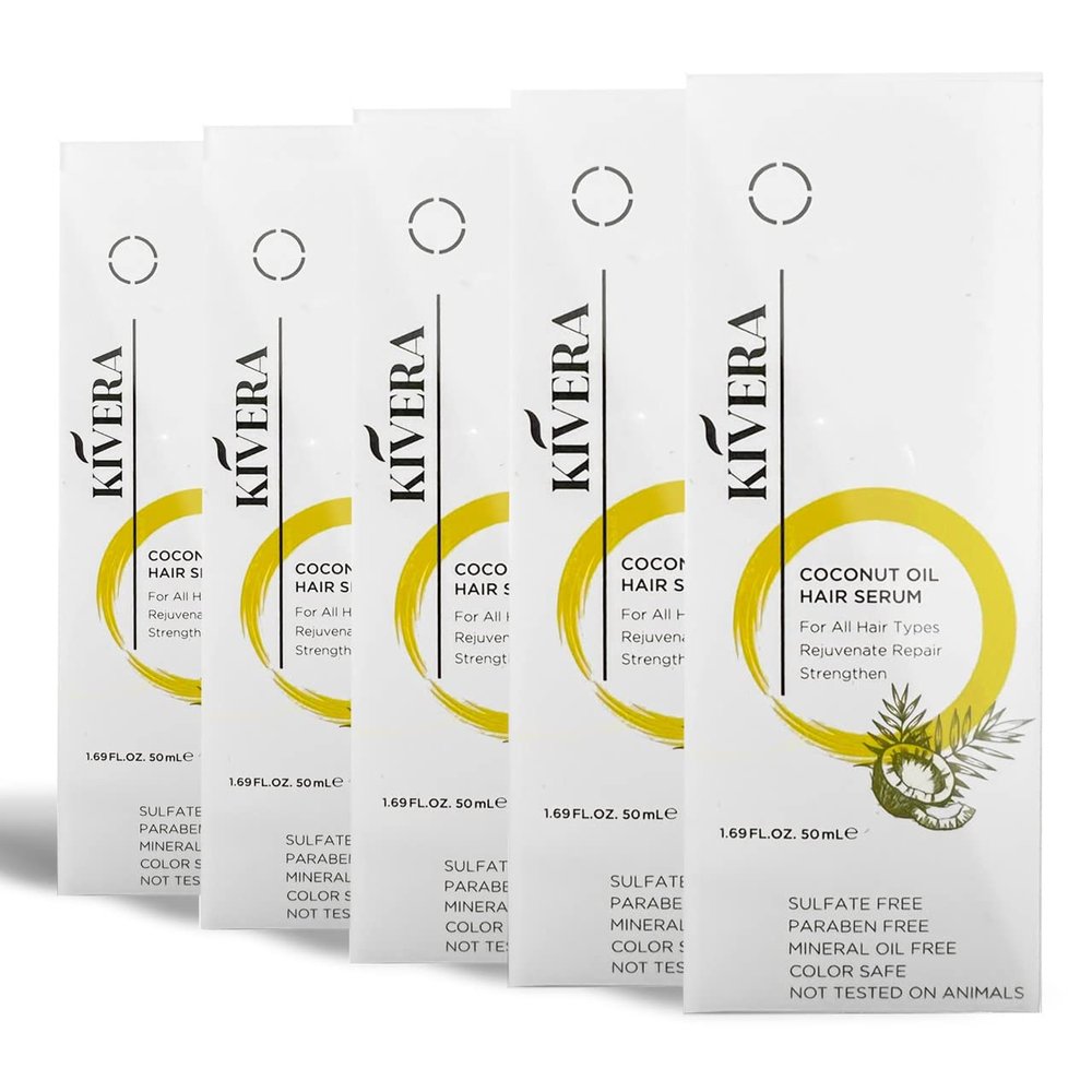 Coconut Oil Hair Serum - Hair Growth Serum for Rejuvenate & Strengthen Hair - Anti Frizz Hair Serum for Damaged Hair - Hair Oil Serum for Men & Women, 5 Pack