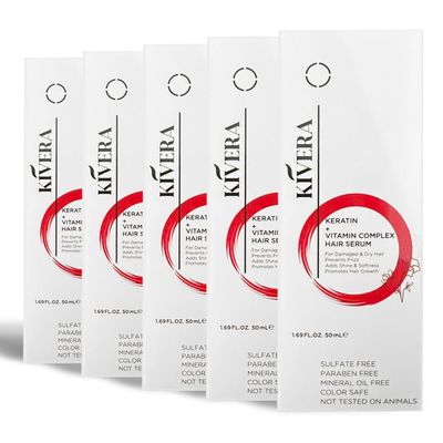 KIVERA Keratin + Vitamin Complex Hair Serum - Hair Serum for Hair Growth - Hair Serum for Frizzy and Damaged Hair - Anti Frizz Hair Serum for Men & Women, 5 Pack
