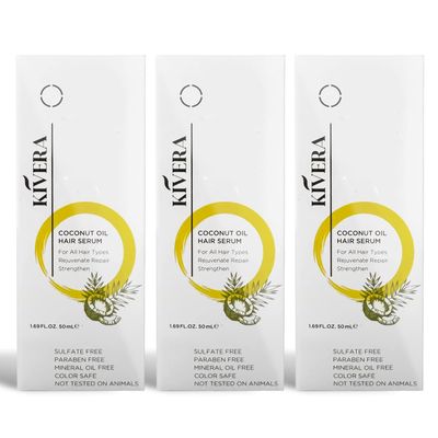 KIVERA Coconut Oil Hair Serum - Hair Growth Serum for Rejuvenate & Strengthen Hair - Anti Frizz Hair Serum for Damaged Hair - Hair Oil Serum for Men & Women, 3 Pack