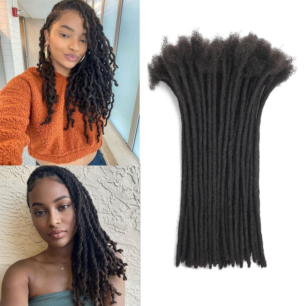 10 Inch 20strands Loc Extensions Human Hair Man/Women 0.6cm Width 100% Full Handmade Permanent Dreadlock Extensions Human Hair An Be Dyed Bleached Curled (10Inch,Natural Black)