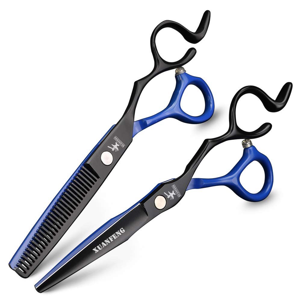 Black Blue Hair Scissors 6 inch 9cr18 Steel Professional Hair Cutting Scissors and thinning Scissors, Hair Modeling Tools Scissors, Suitable for Families or Barber Shops (2 pcs)