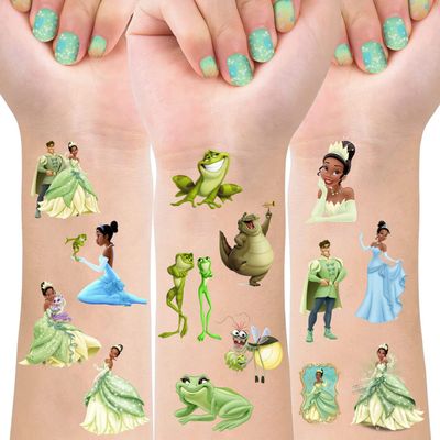 8 Sheets Princess Tiana Temporary Tattoos for Girls, Princess and the Frog Toys Party Favors for Baby Shower Birthday Party Decorations Supplies