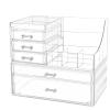 Cq acrylic 2 Pack Clear Make Up Organizers for Vanity,Stackable 5 Drawers Make Up Organizer,Cute Desk Organizer for Vanity Jewelry,Hair Clip,Beauty,Skincare Product Dresser Acrylic Drawer Organizer view 1