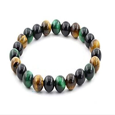 ASTROGHAR Natural Black Obsidian Hematite Green Tiger's Eye Crystals Triple Protection With Evil Eye Crystals Bracelet For Men And Women, Standard, Crystal, Tiger's Eye