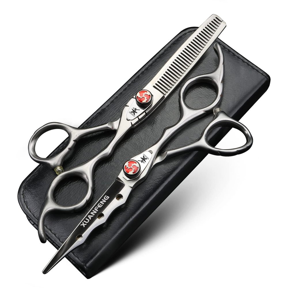 Elastic Screw Matte Hair Scissors 6 inch JP9cr18 Steel Professional Hair Cutting Scissors and thinning Scissors, Hair Modeling Tools Scissors, Suitable for Families or Barber Shops (2 pcs)