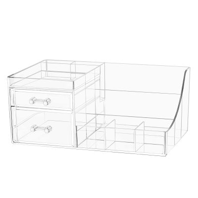 Cq acrylic 1 Pack Clear Skincare Organizer for Vanity,Stackable 2 Drawers Make Up Organizer,Cute Cosmetic Organizer for Vanity Jewelry,Hair Clip,Beauty,Skincare Product Dresser Acrylic Desk Organizer