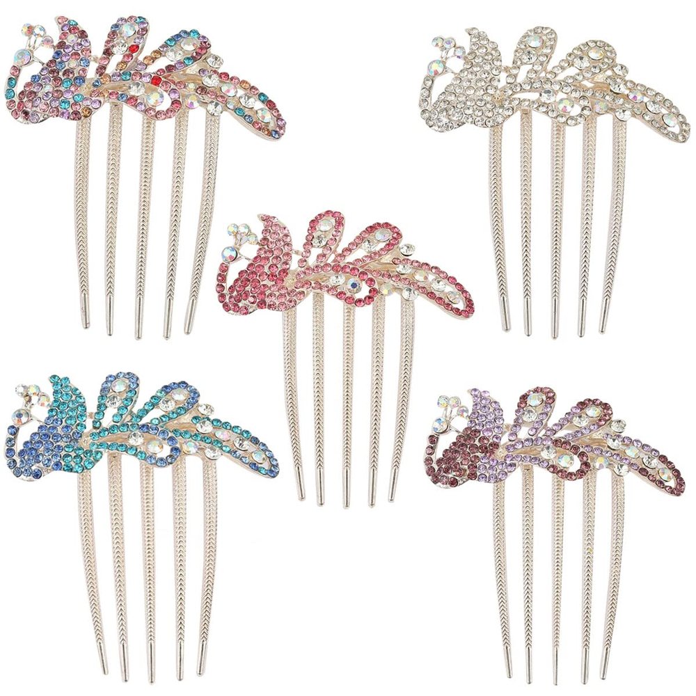 FZBNSRKO Crystal Bride Wedding Hair Comb,5 Pack Bridal Hair Clips Colorful Rhinestone Flowers Hair Comb Crystal Bride Hair Accessories for Women and Girls(Random Color)