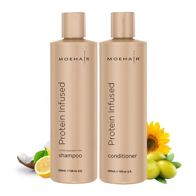 MOEHAIR Protein Infused Shampoo and Conditioner Set 12 Fl Oz | Strengtens Hair | Protein Shampoo for Dry and Damaged Hair | Nourishes, Smoothens and Reduces Frizz | Made in USA