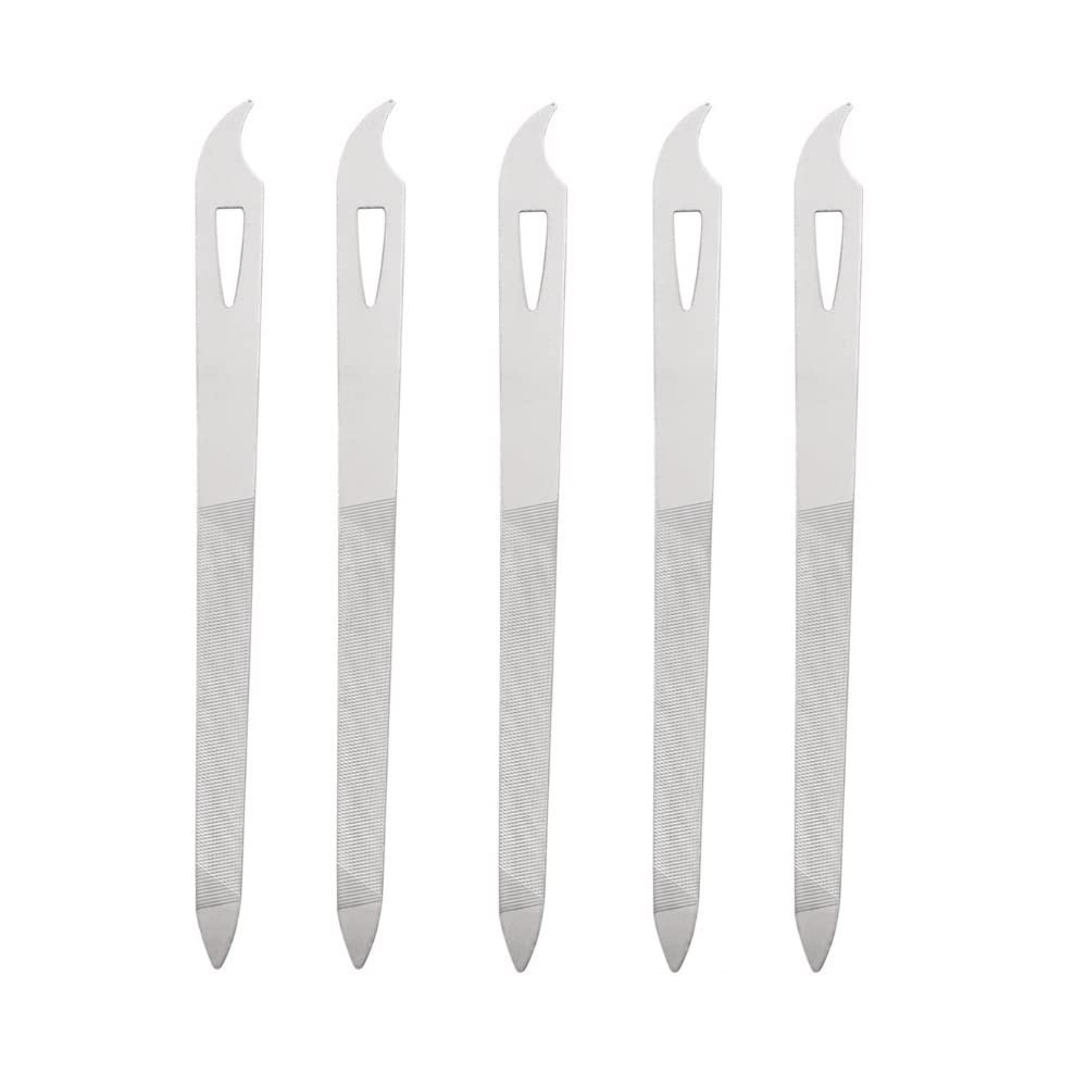 MiJunHD 5Pcs Silver Stainless Steel Double Side Nail File Buffer Manicure Files for Salon and Home