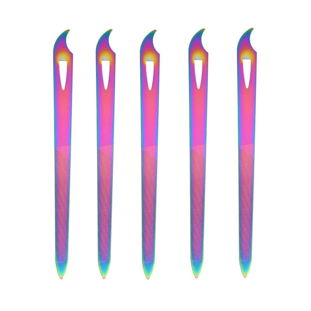 MiJunHD 5Pcs Colour Stainless Steel Double Side Nail File Buffer Manicure Files for Salon and Home