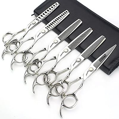 SHARONDS Hairdressing Scissors Kits 5.5/6/6.5 inch Stainless Steel Hair Cutting Shears Set Thinning Hair Scissor Professional Barber Salon Home Shear Kit for Men Women (6 inch 6pc)