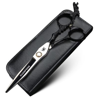 XUANFENG Dragon Handle Bearing Hair Scissors 6" 440C Steel Haircutting Scissors for Home or Barber Store Cutting Scissors and thinning Scissors (Black Cutting Scissors)