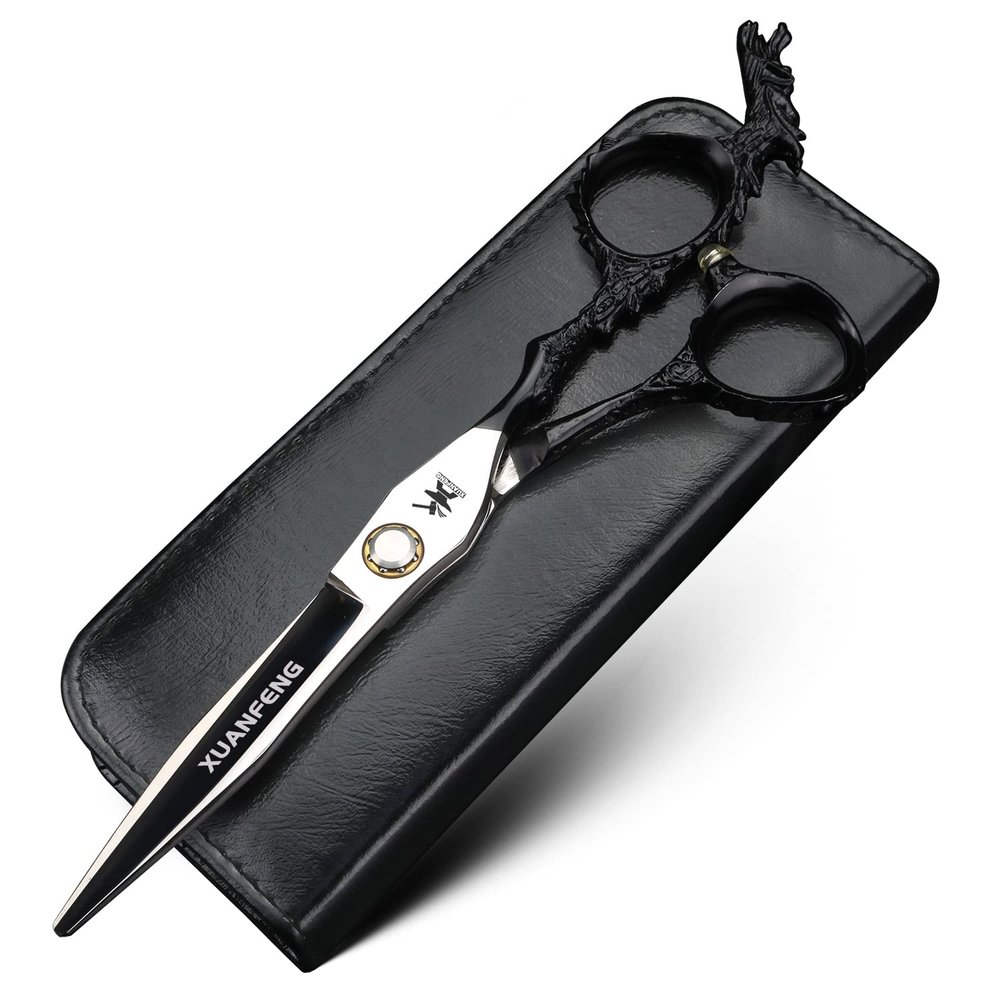 XUANFENG Dragon Handle Bearing Hair Scissors 6" 440C Steel Haircutting Scissors for Home or Barber Store Cutting Scissors and thinning Scissors (Black Cutting Scissors)