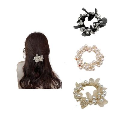 3 Pack Pearl Hair Tie Set Fashion Elastic Hair Accessories for Women Girls Clear Hair Band for Wedding Bridesmaid