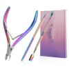 Cuticle Trimmer with Cuticle Pusher and Cutter,YINYIN Cuticle Remover Cutter Nipper Clippers Durable Pedicure Manicure Tools for Fingernails and Toenails(Rainbow) view 1