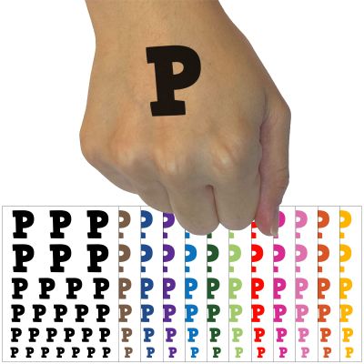 Letter P Uppercase Fun Bold Font Temporary Tattoo Water Resistant Fake Body Art Set Collection - Hot Pink (One Sheet)