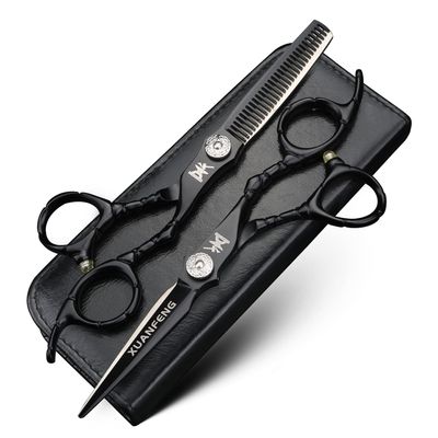 XUANFENG Black Handle 6" 440C Steel Hair Scissors haircutting Scissors for Home or Barber Store Cutting Scissors and thinning Scissors (2 pcs)