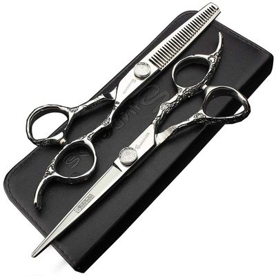 6/7 Hair cutting Scissors/Hair scissors - Hairdresser Scissors Barber Scissors Razor Sharp Stainless Steel Shear (Silver) (6-inch 2pc)