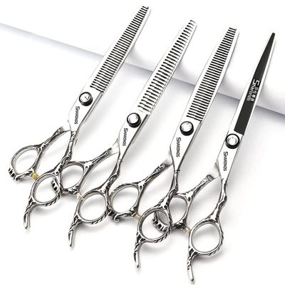 6/7 Hair cutting Scissors/Hair scissors - Hairdresser Scissors Barber Scissors Razor Sharp Stainless Steel Shear (Silver) (7-inch 4pc)