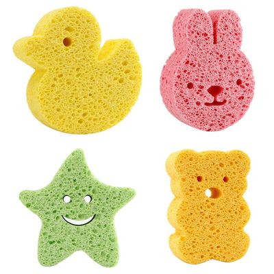 FOMIYES 4pcs Bath Sponge Soft Cartoon Bath Scrubbers for Toddlers Includes Duck and Bunny Designs