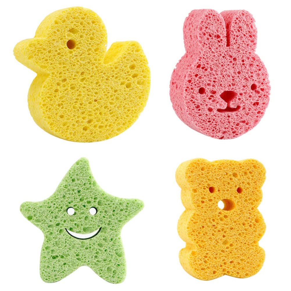 FOMIYES 4pcs Bath Sponge Soft Cartoon Bath Scrubbers for Toddlers Includes Duck and Bunny Designs