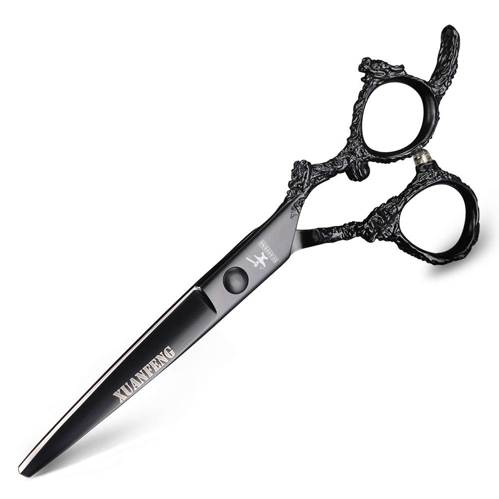 XUANFENG 6 inch for Home or Barber Store Cutting Scissors and thinning Scissors 9cr18 Steel Hair Scissors haircutting Scissors (Black Cutting Scissors)