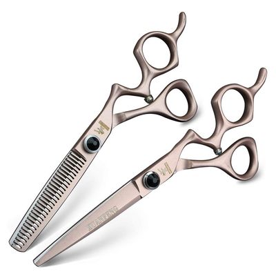 XUANFENG Comfort Grip 6" JP440C Steel Hair Scissors Haircutting Scissors for Home or Barber Store Cutting Scissors and thinning Scissors (Pink 2 pcs)