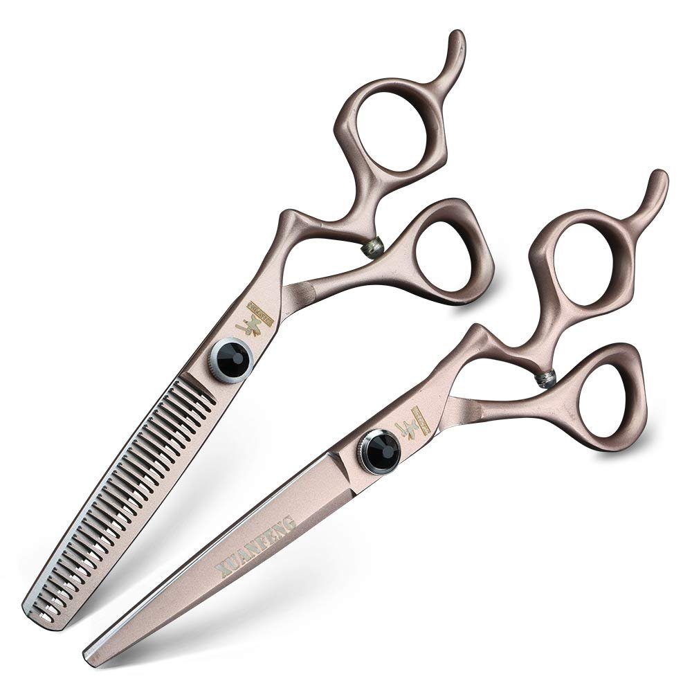 XUANFENG Comfort Grip 6" JP440C Steel Hair Scissors Haircutting Scissors for Home or Barber Store Cutting Scissors and thinning Scissors (Pink 2 pcs)