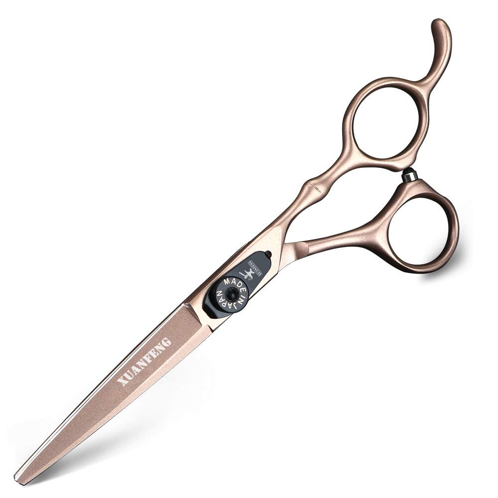 XUANFENG Bamboo Handle 6 inch for Home or Barber Store Cutting Scissors and thinning Scissors 440C Steel Hair Scissors haircutting Scissors (Pink Cutting Scissors)