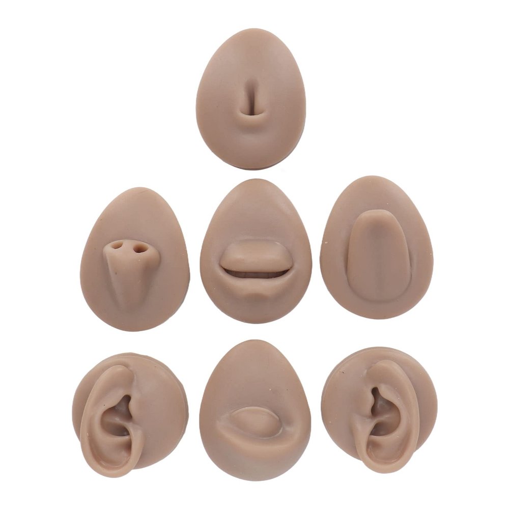 Body Piercing Practice Model, Simulation Silicone Piercing Practice Body Parts, for Practice Eyebrow, Nose, Lips, Tongue, Belly Button and Ear Piercing (Deep Skin Color)