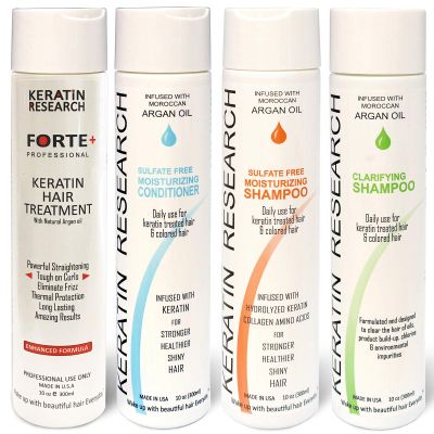 KERATIN RESEARCH Brazilian Keratin Forte Blowout Hair Treatment Straightening Long Lasting Organic Natural Results with Argan Oil Keratina Brasilera (Forte Formula LG-SET)