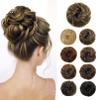 Flufymooz Messy Bun Hair Piece, 100% Real Human Hair Tousled Updo Extension Natural Curly Messy Bun with Elastic Band Hair Bun Hair Piece Ponytail Extensions for WomenMedium Brown with Highlights view 1