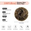Flufymooz Messy Bun Hair Piece, 100% Real Human Hair Tousled Updo Extension Natural Curly Messy Bun with Elastic Band Hair Bun Hair Piece Ponytail Extensions for WomenMedium Brown with Highlights view 2