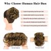 Flufymooz Messy Bun Hair Piece, 100% Real Human Hair Tousled Updo Extension Natural Curly Messy Bun with Elastic Band Hair Bun Hair Piece Ponytail Extensions for WomenMedium Brown with Highlights view 3
