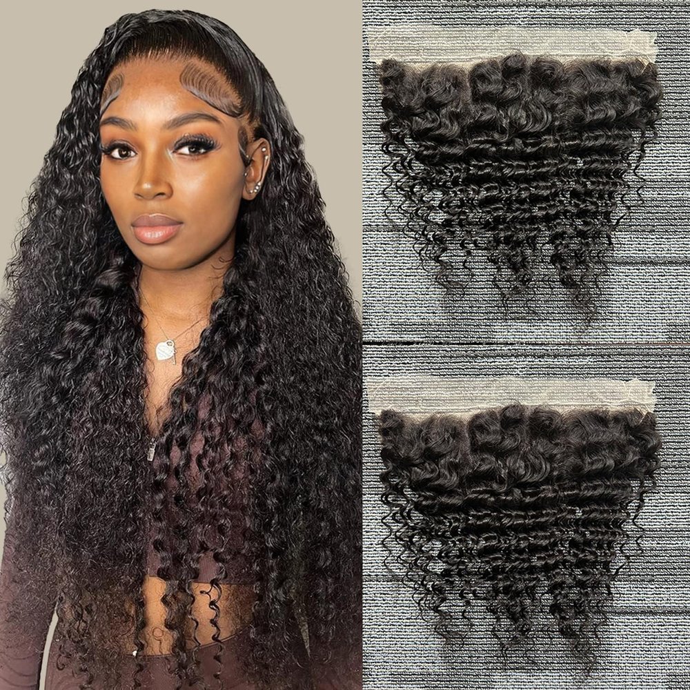 13x4 Lace Frontal Closure Deep Wave Human Hair Ear To Ear Free Part Swiss Lace 100% Unprocessed Brazilian Virgin Hair Natural Black 10 Inch Glisdia Hair