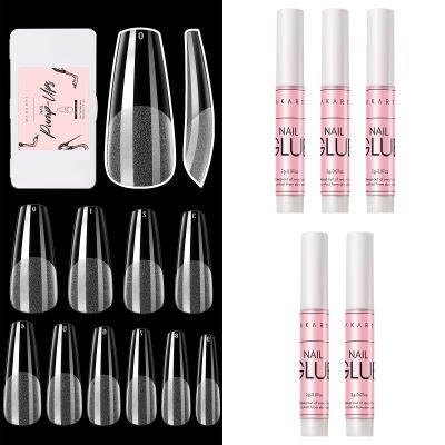 Makartt 500Pcs Soft Gel Full Cover Nail Tips, Medium Coffin Clear Fake Nail Tips Bundle with Makartt Super Strong Nail Glue for Acrylic Nails Press On Nails Nail Tips Glue